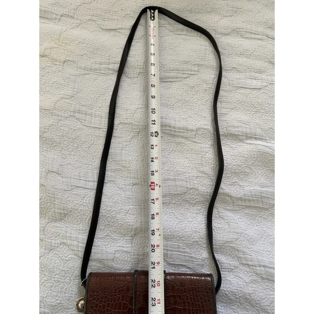 Brighton Embossed Brown, Black Leather‎ Front Flap Magnetic Crossbody Bag